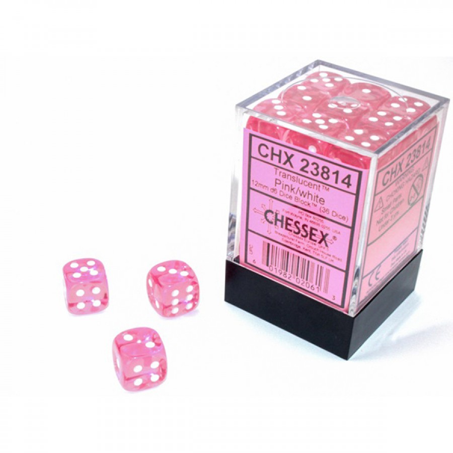Chessex - 12mm Translucent Pink/White