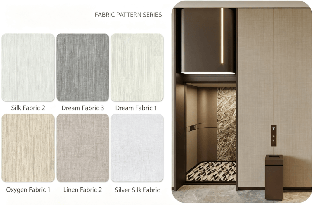 Eco Fabric Pattern Series interior claddings on elevator walls