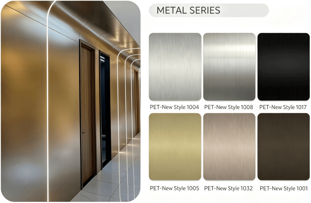 PET brushed glossy metal panels for hotel corridors decoration