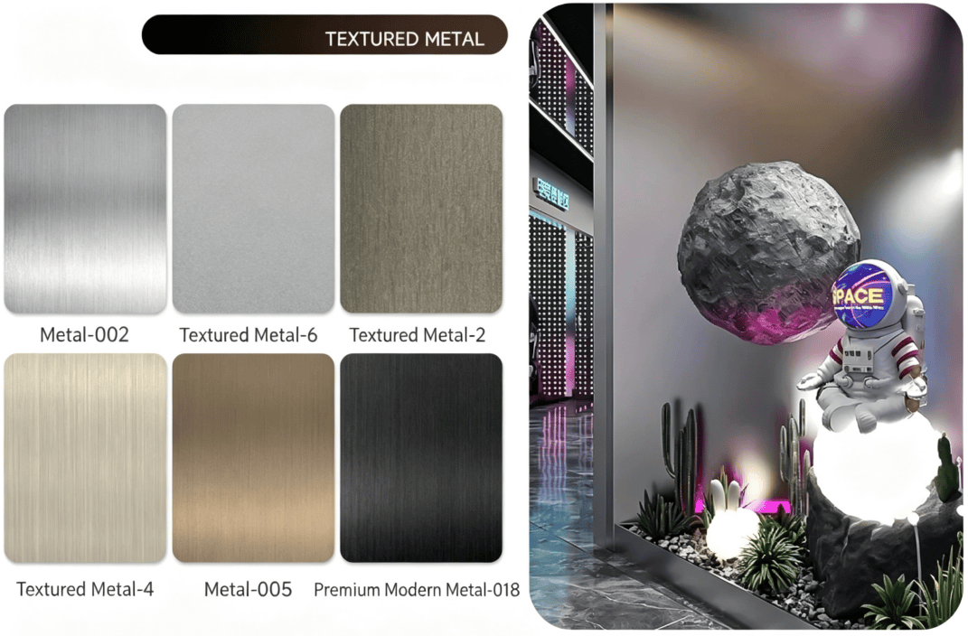 Industrial Sanded Matte metal wall paneling for museum showcase