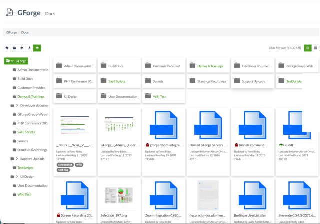 Real GForge Docs grid view with generated thumbnails