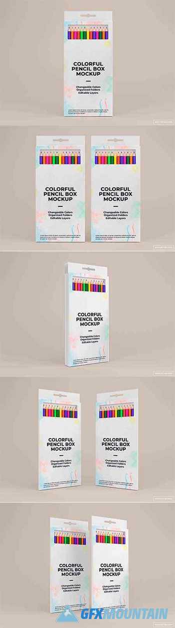 My old set of colored pencils came in a nifty little box that folded into an easel, so you could see all the colors instead of just a bunch of eraser ends. Colorful Pencil Box Mockup Free Download Graphics Fonts Vectors Print Templates Gfxmountain Com
