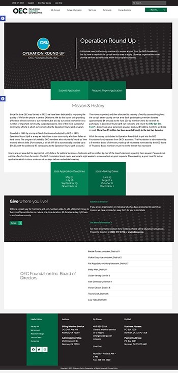 screenshot of a landing page design for ok coop of oklahoma designed and coded by ggc digital in tampa, florida