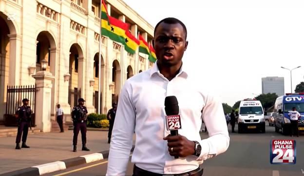 This is a still from an AI-generated video posted by the TikTok account @gai.news on June 18, 2025, falsely claiming Ghana's involvement in the Israel-Iran conflict.