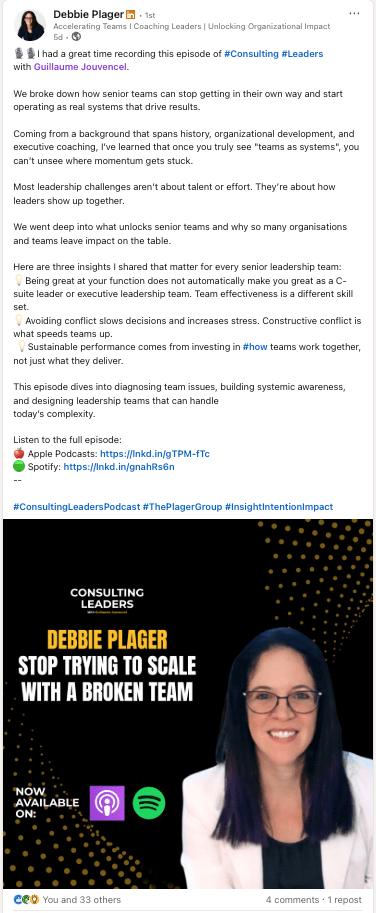 Debbie Plager on LinkedIn about Consulting Leaders