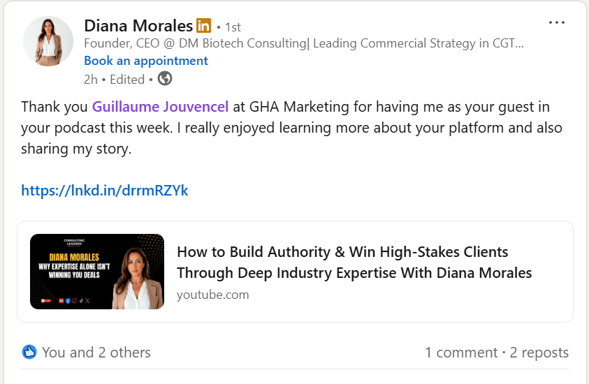 Diana Morales on LinkedIn about Consulting Leaders