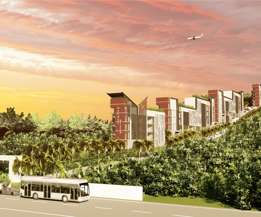 Main road entrance and side angle view of GHD Velvet Vista towers in Porvorim, North Goa.