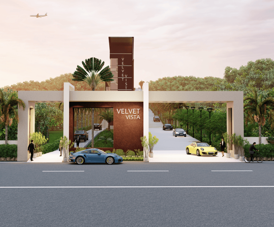 Grand entrance and main road view of GHD Velvet Vista in Porvorim, North Goa.