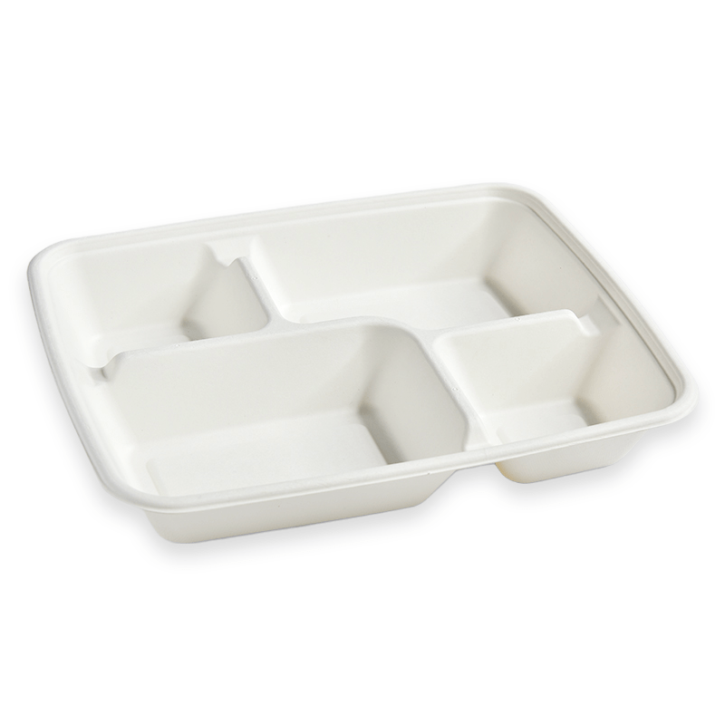 4-Compartment Sugarcane Fibre Lunch Tray