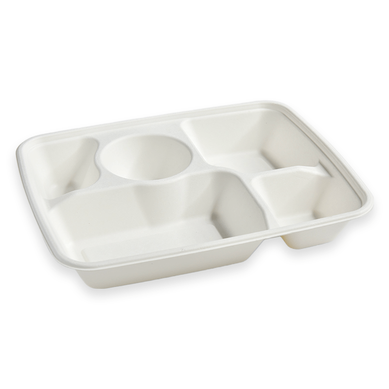 5-Compartment Sugarcane Fibre Lunch Tray