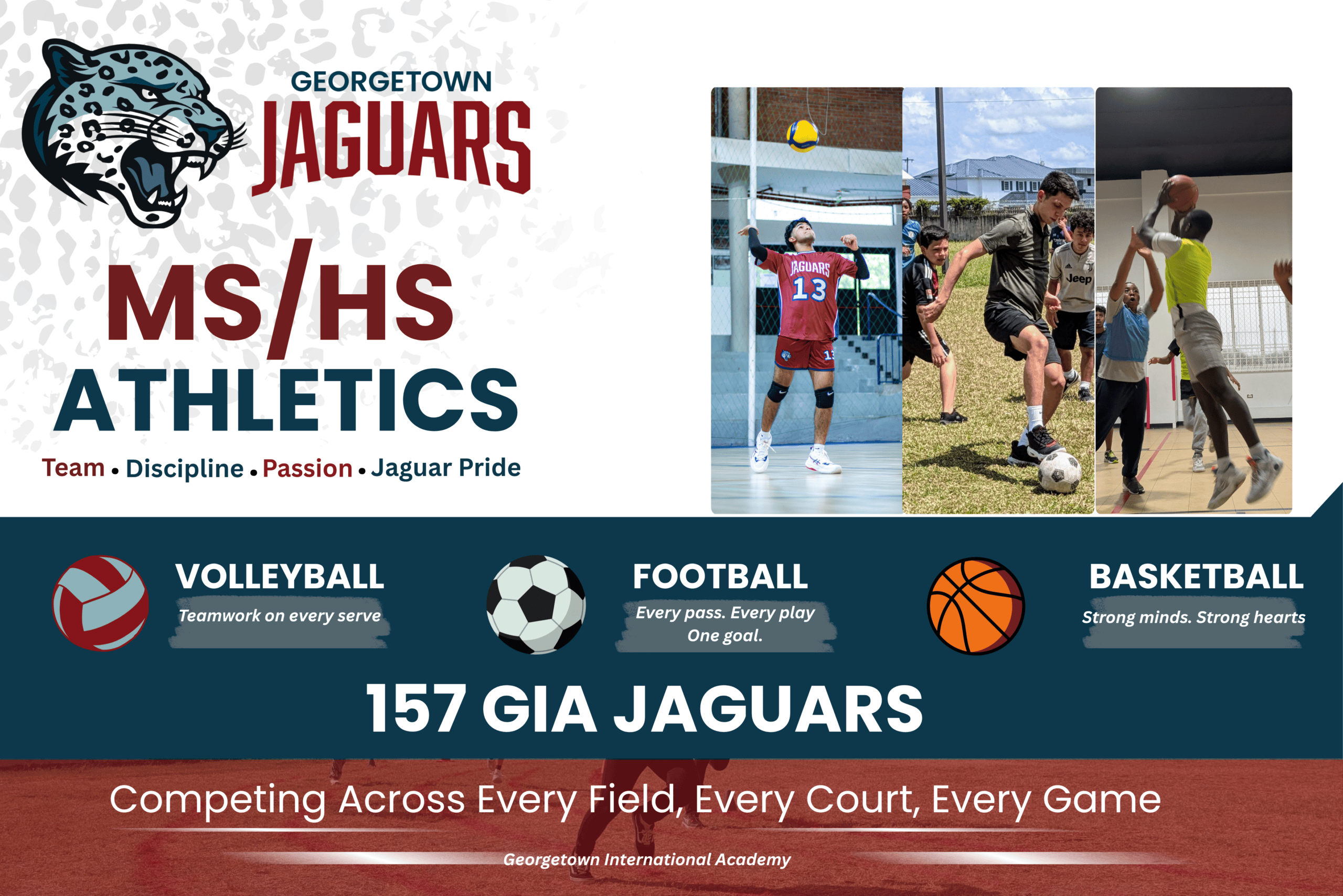 Georgetown Jaguars MS/HS Athletics: volleyball, football and basketball. 157 GIA Jaguars competing across every field, every court, every game.