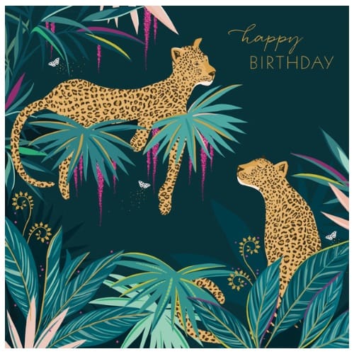 Sara Miller Leopards Green Jungle Birthday Card