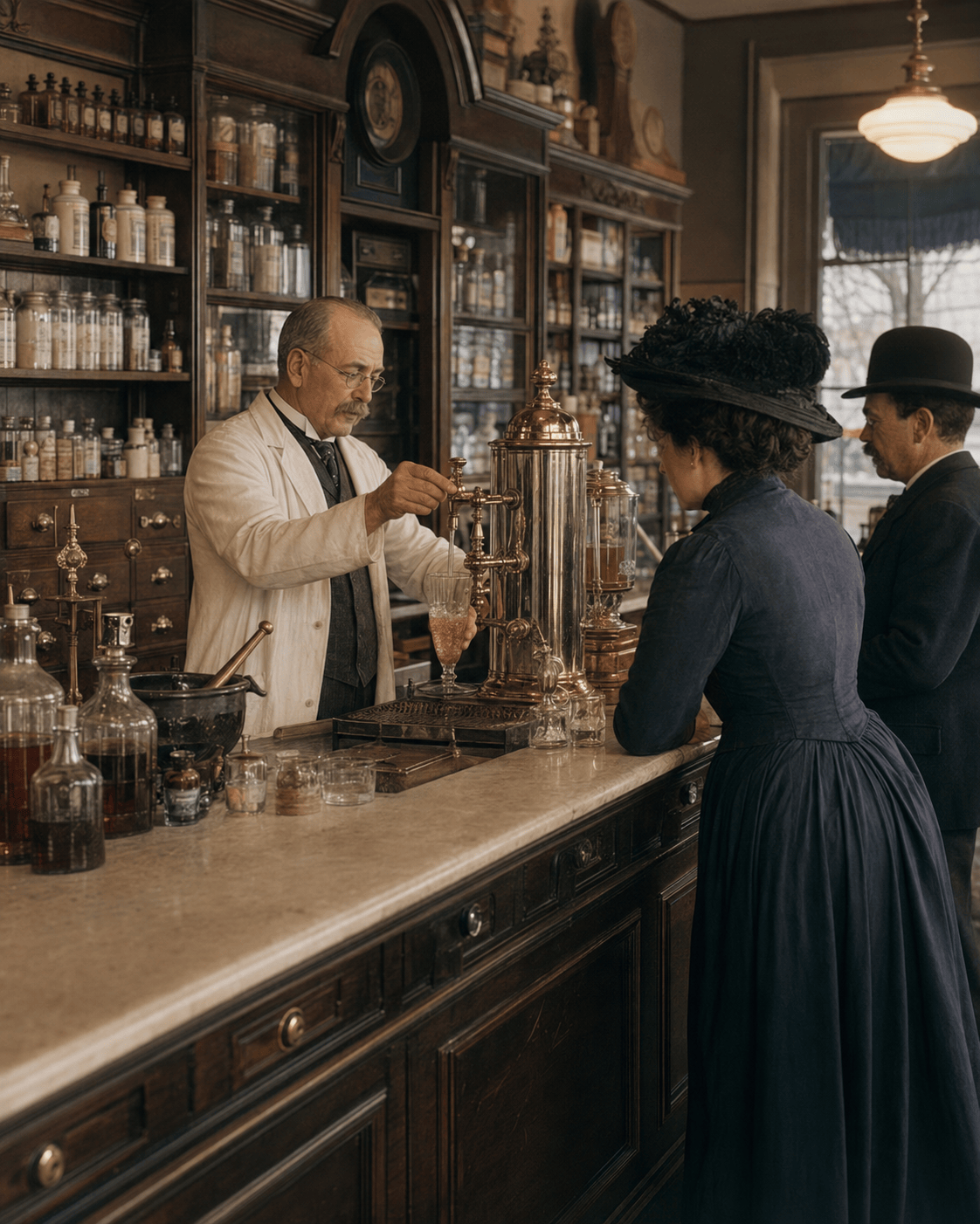 A historic American pharmacy soda counter