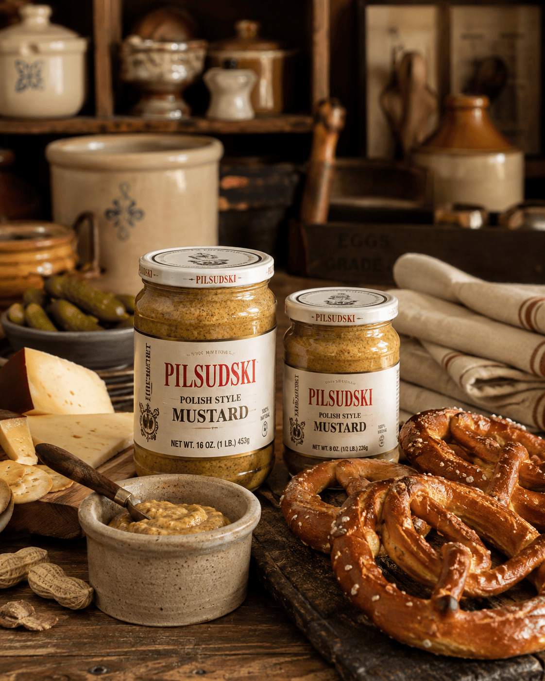 Rustic mustard and pretzel spread inspired by Pilsudski Mustard