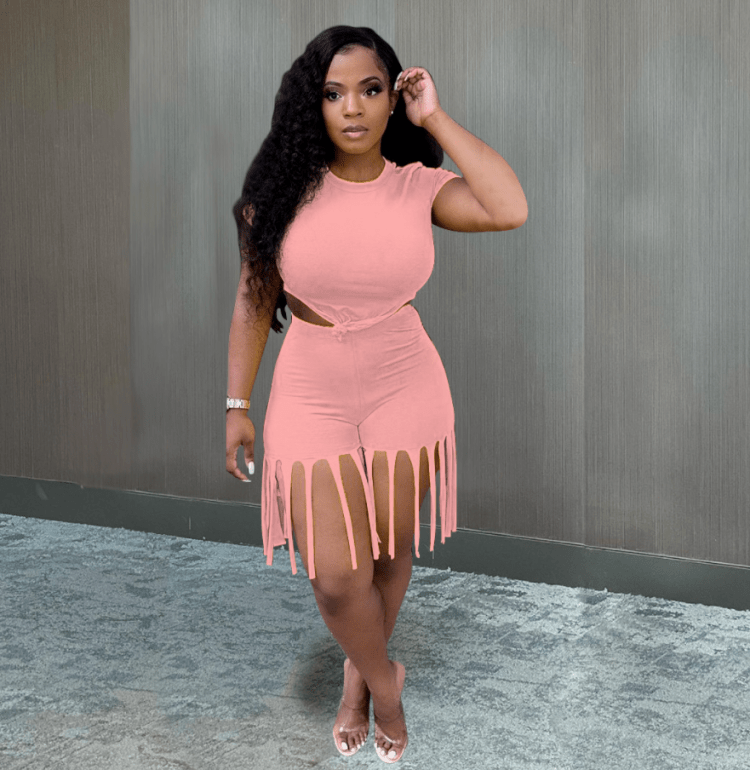 Sexy Solid Tassel Short Set