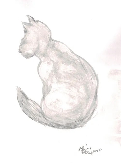 Big Head Cat Ginger Mayerson June 2020 Ink Wash 8×10″