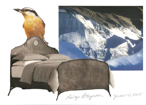 "Bird Bed" Collage on paper 10x8"