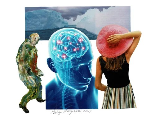 “Brainy” Ginger Mayerson August 2019 Magazine Collage Collage on Paper 14×11″