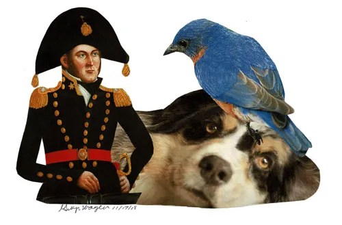 Dog not Watching Collage on Paper 10×7″