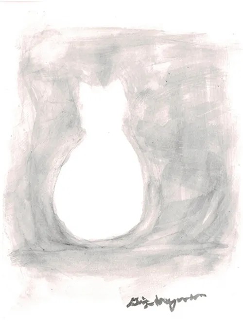Negative Space Cat Ginger Mayerson June 2020 Ink Wash 8×10″