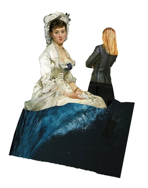 “Not Talking” Ginger Mayerson August 2019 Magazine Collage Collage on Paper 11×14″
