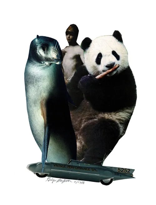 Panda Wagon Collage on Paper 9×12″