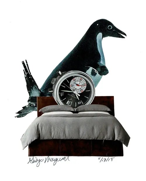 Penguin Time Collage on Paper 5.5×8.5″