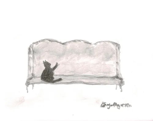 Sofa Cat Ginger Mayerson June 2020 Ink Wash 10×8″