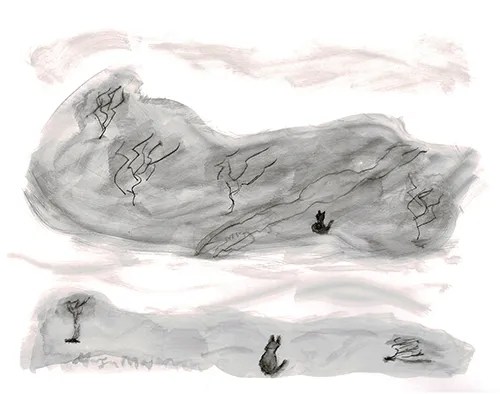 Two Cats Ginger Mayerson June 2020 Ink Wash 10×8″