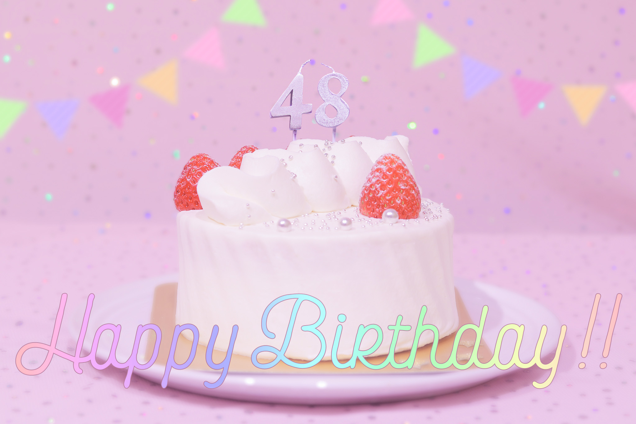 フリー写真画像『かわいい誕生日画像：ケーキとパステルカラーで可愛くお祝い??48歳編?』[ID:8792]