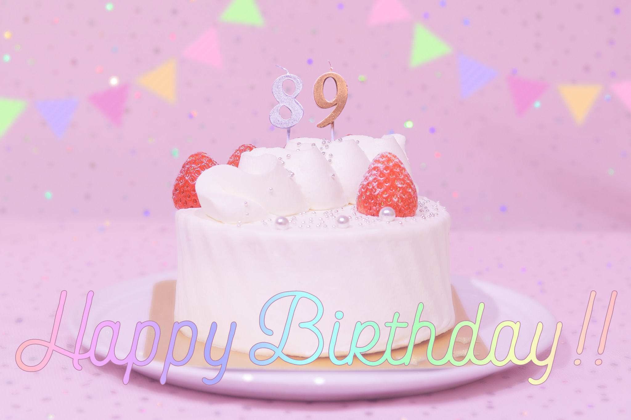 フリー写真画像『かわいい誕生日画像：ケーキとパステルカラーで可愛くお祝い??89歳編?』[ID:8834]
