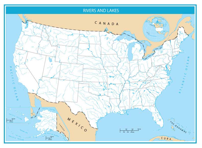 Blank Us Map With Rivers United States Map Rivers Lakes Unlabelled Map 
