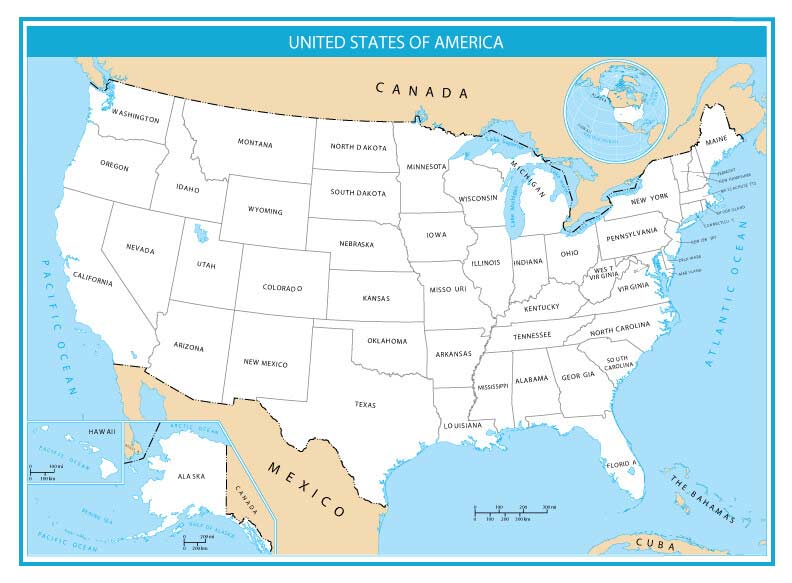 Us Map States Cities Labeled With And List Of United Simple.