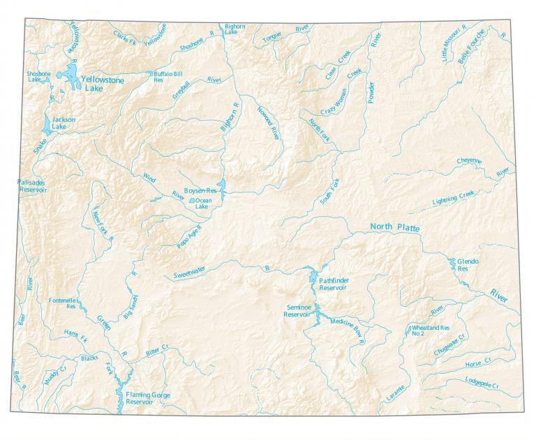 Wyoming Lakes And Rivers Map GIS Geography Wyoming Lakes Rivers Map 768x631 