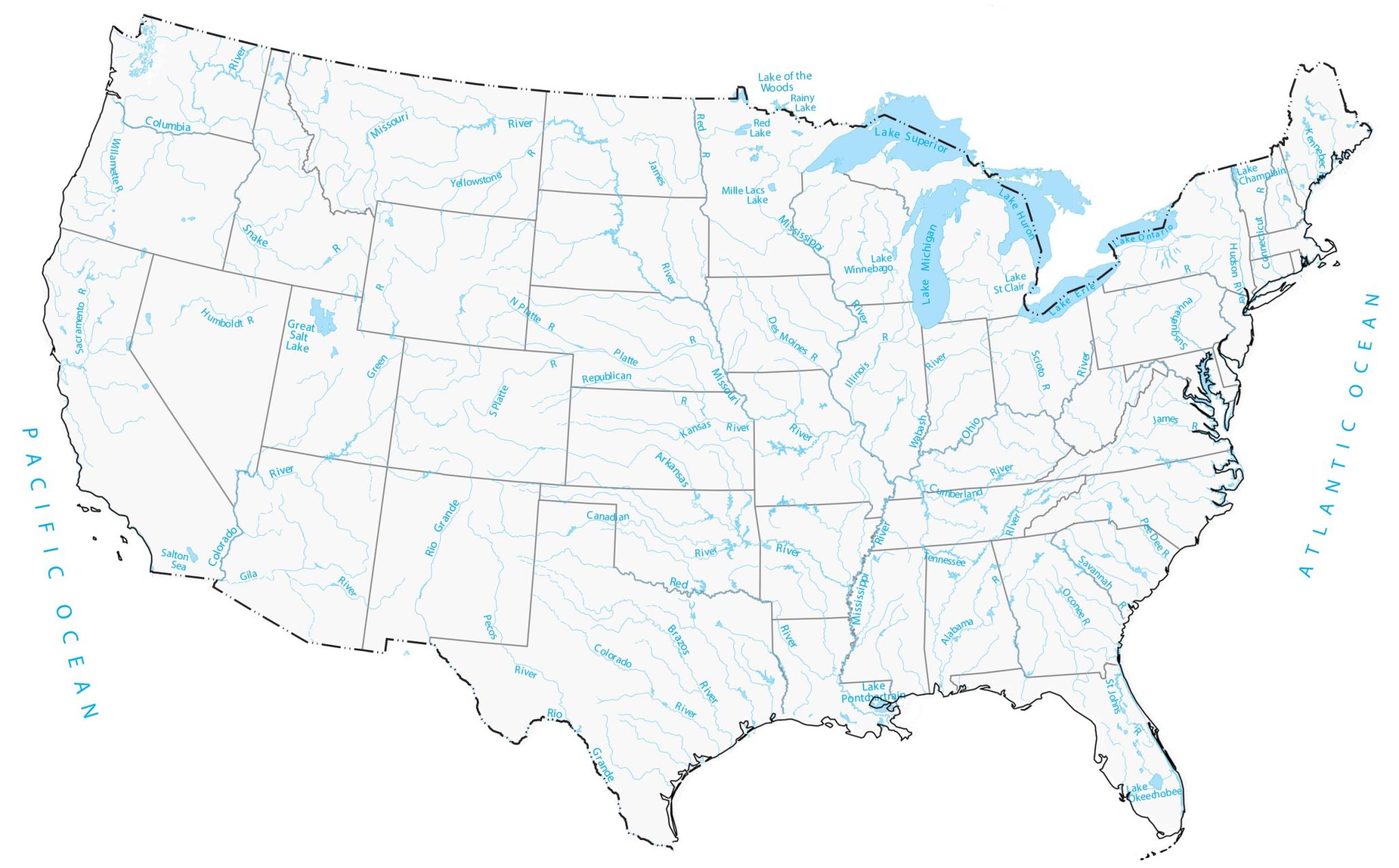 Physical Map Of The United States GIS Geography US Lakes Rivers Map 1 2048x1271 