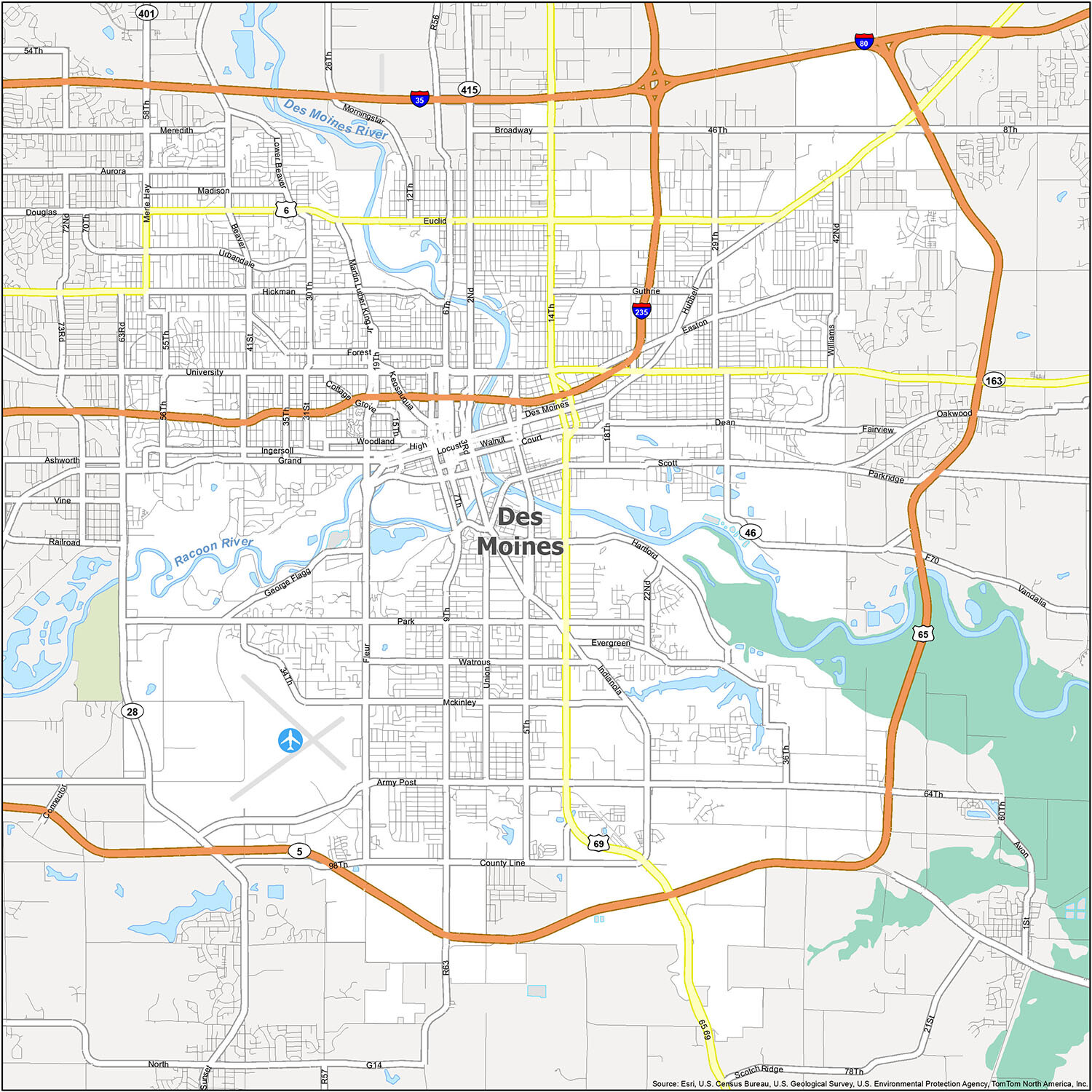 Map Of Des Moines Iowa Des Moines Road Map 