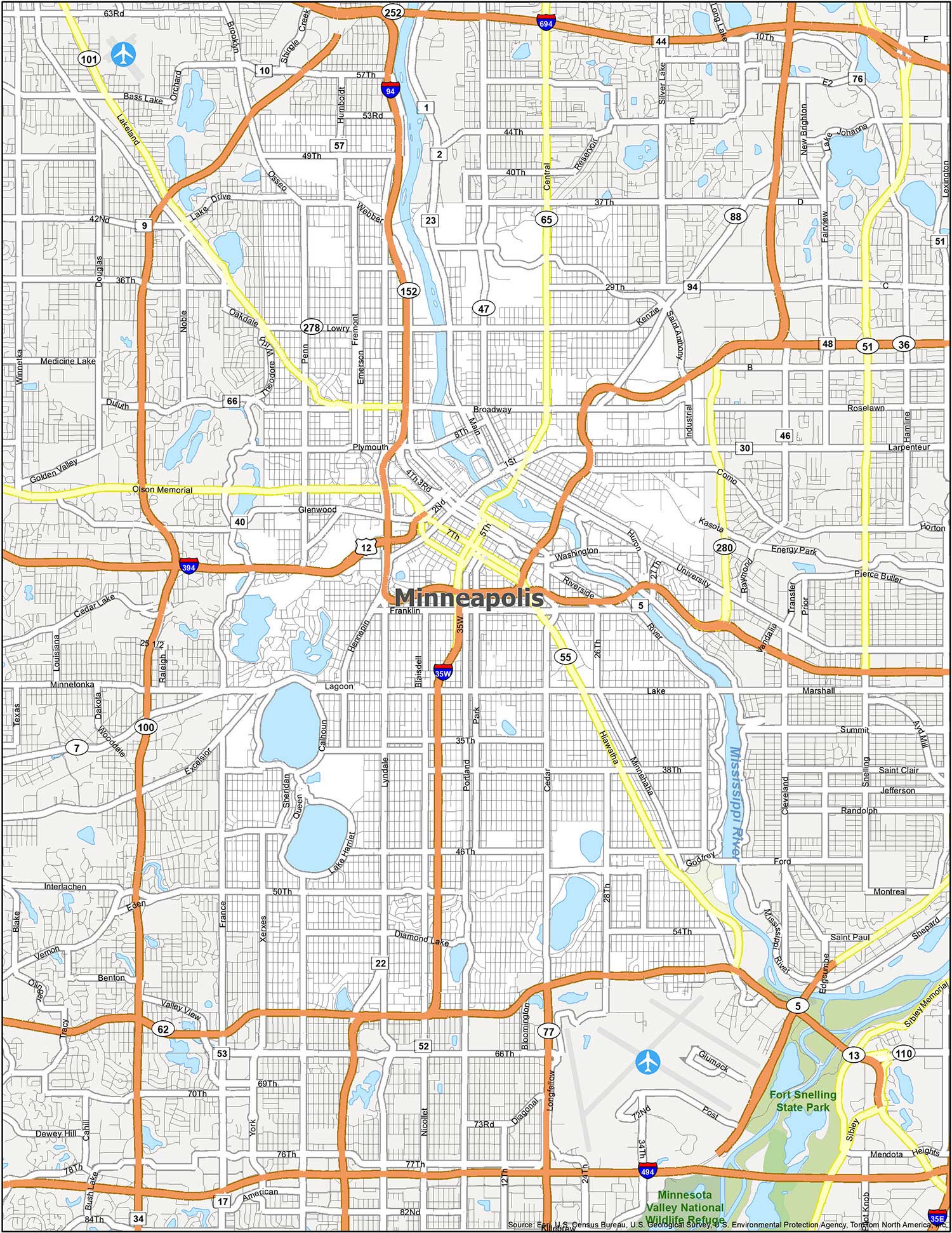Detailed Map Minnesota Minneapolis Road Map 