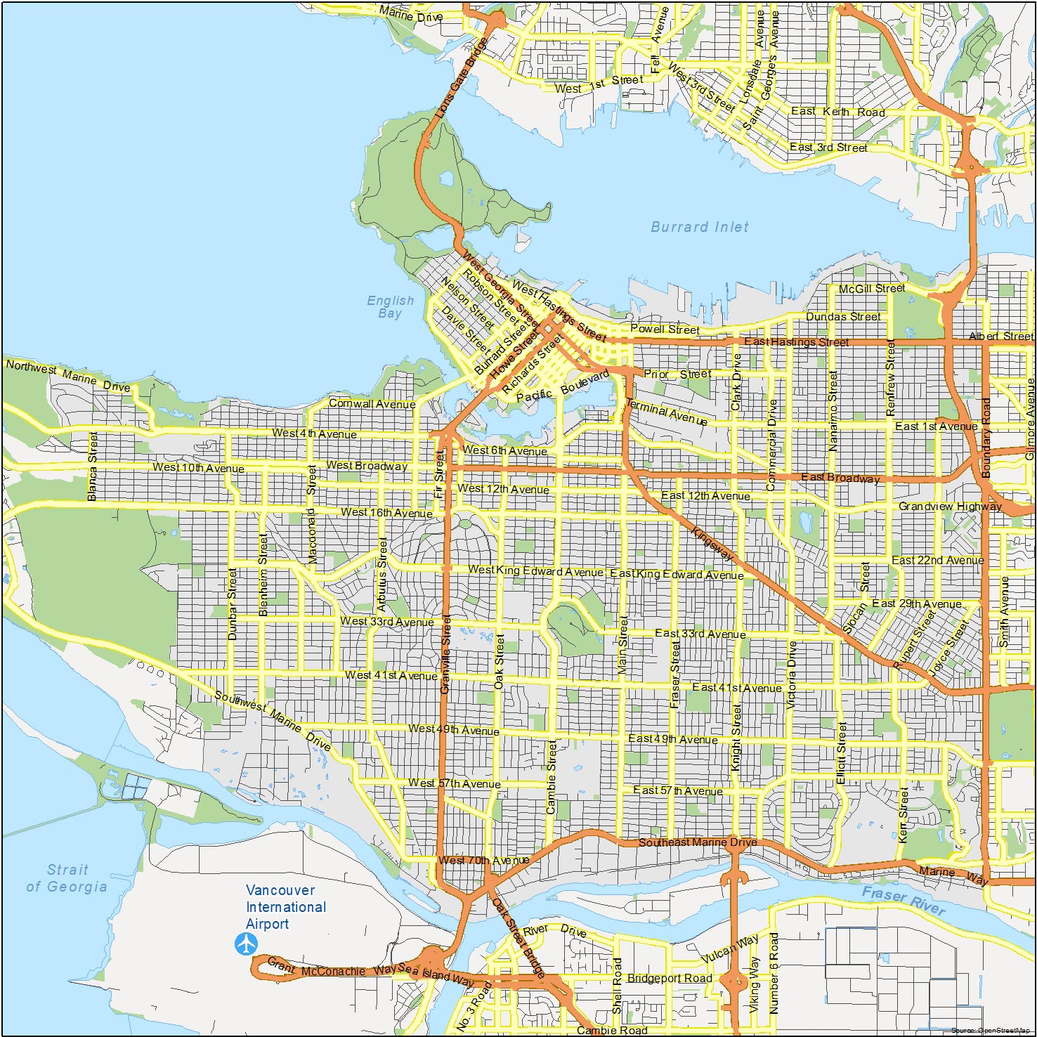 Detailed Map Of Vancouver Vancouver Road Map 