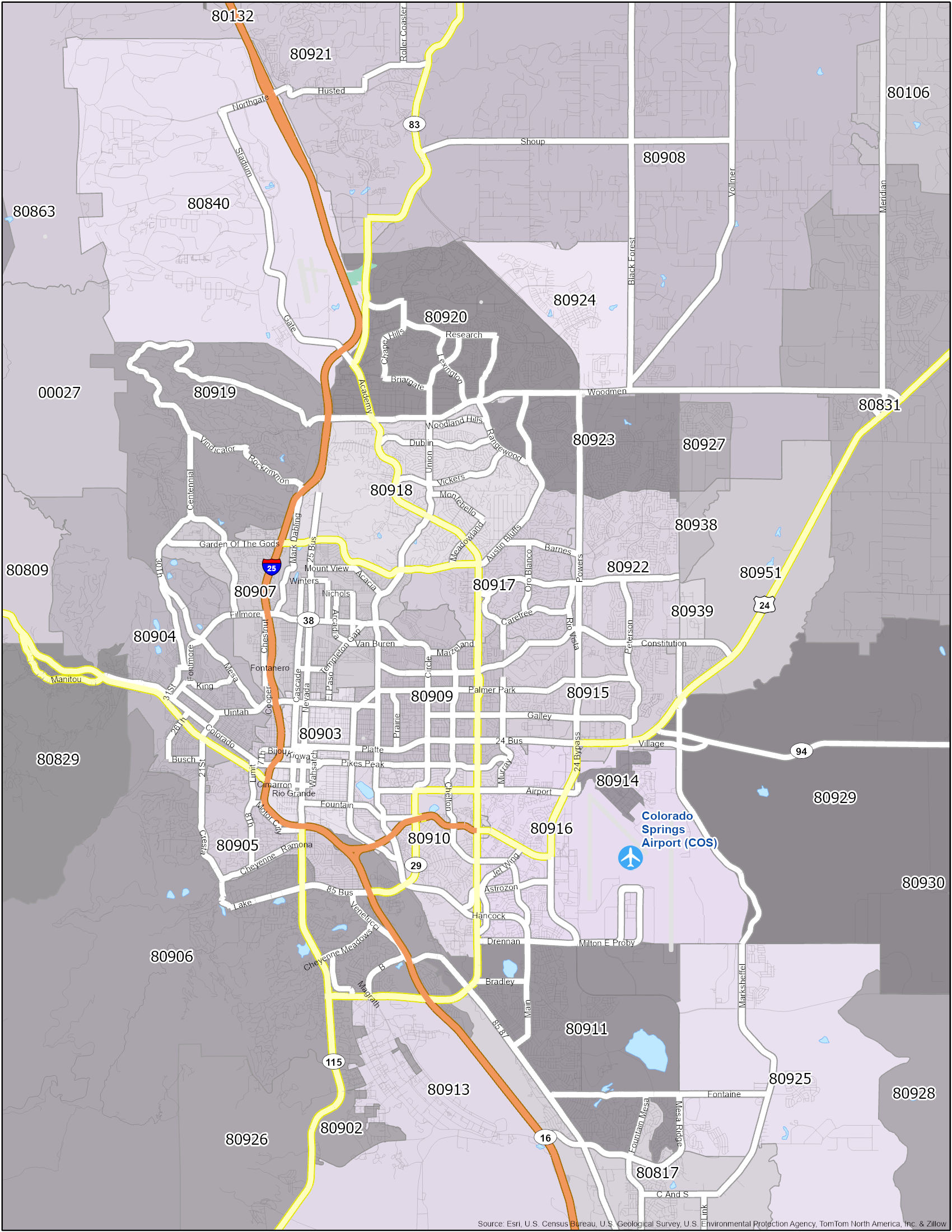 Map Of Colorado Zip Codes Colorado Springs Zip Code Map 2 