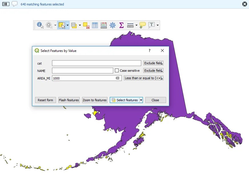 Map showing the selected features by value option