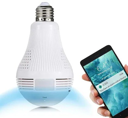HD WiFi Bulb Light Camera, 360 Degree (B...