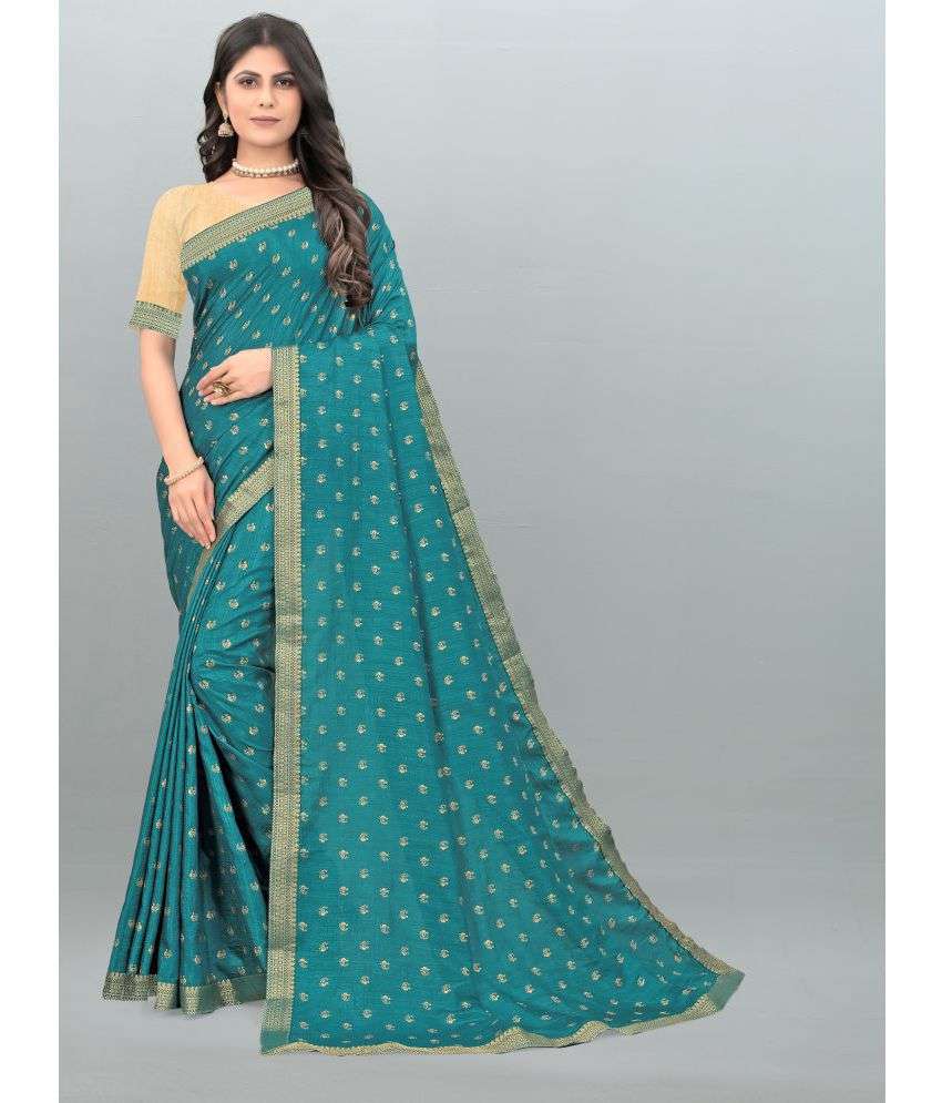 Turquoise Silk Blend Saree With Blouse Piece - 2023 Turquoise Silk Blend Saree With Blouse Piece - 2023