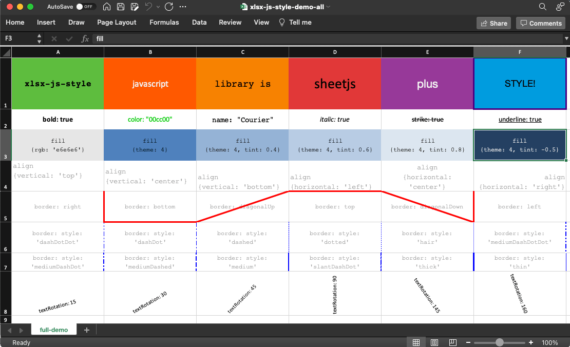 SheetJS xlsxstyle need cell style in excel Javascript
