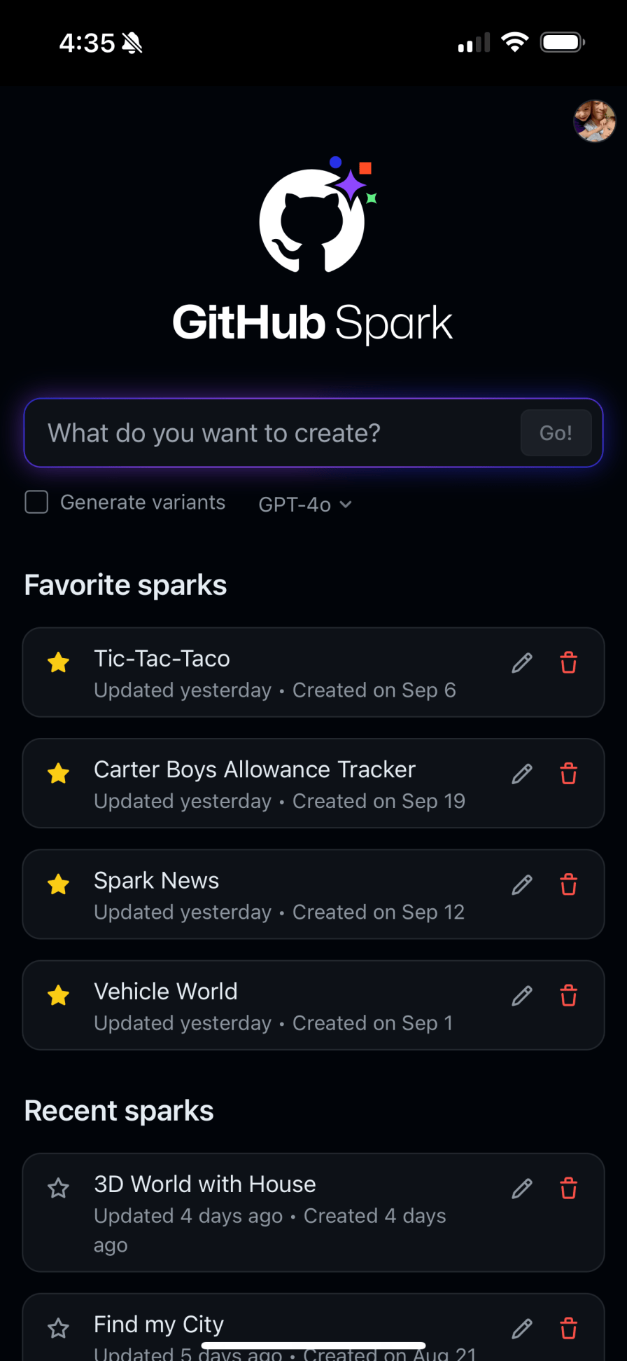Панель управления Spark на мобильном устройстве