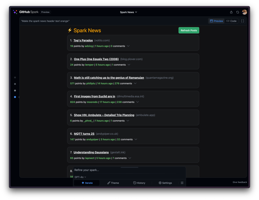Предварительный просмотр редактора Spark