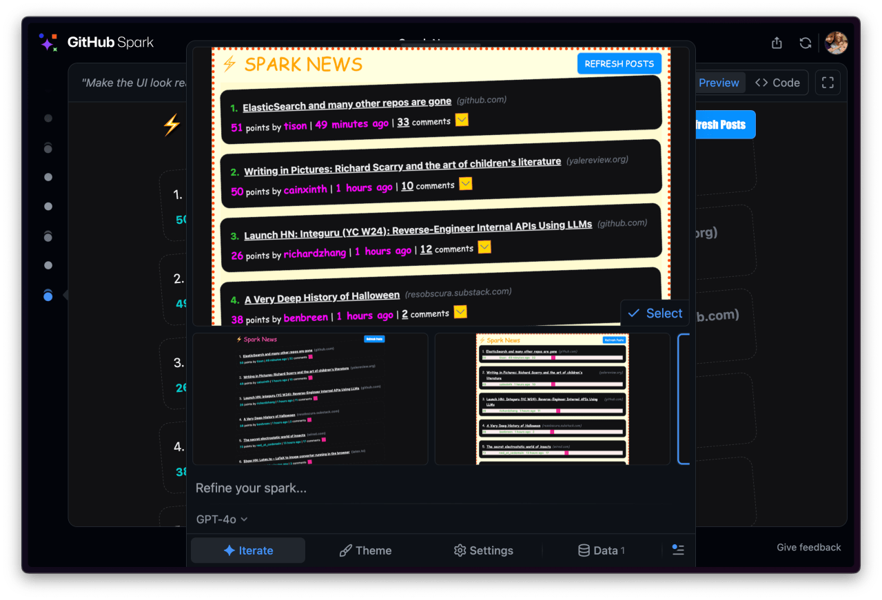 Spark エディターのバリエーション