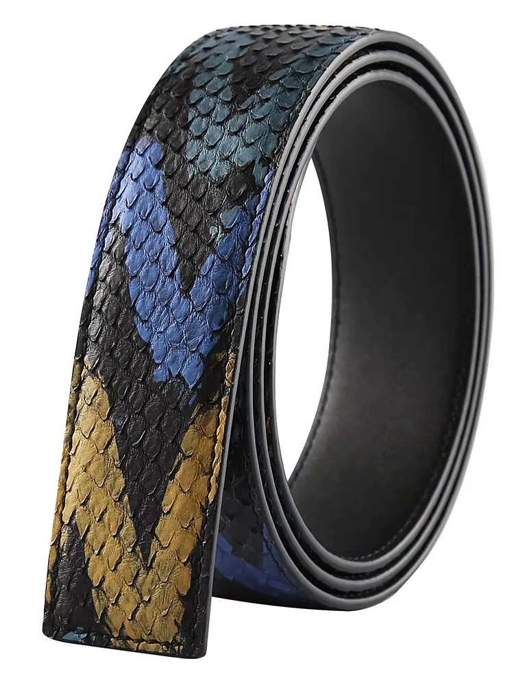 Unisex Python Skin Belt Without Buckle