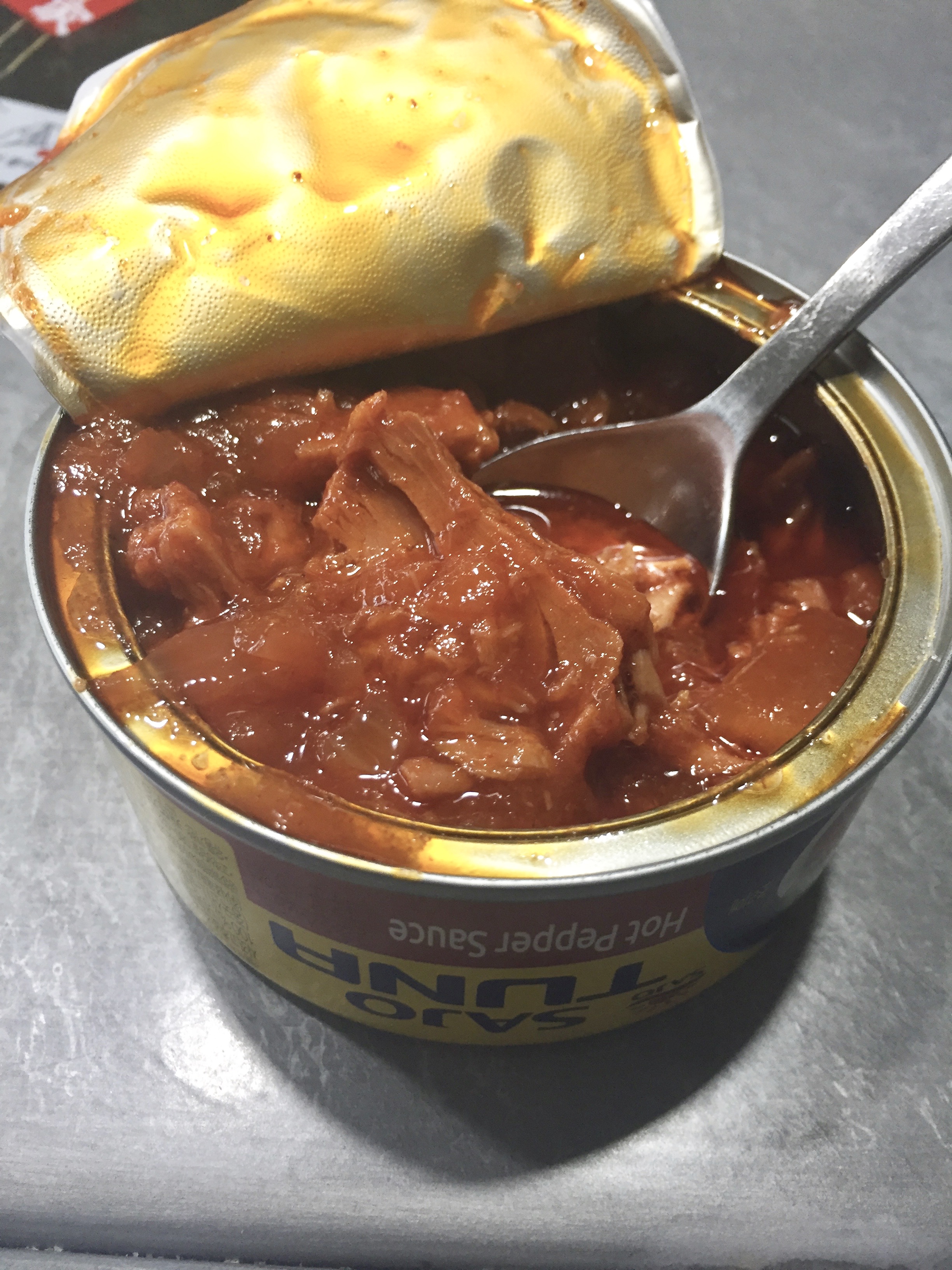 Spicy tuna in a can, not made for this purpose but ideally suited for it.