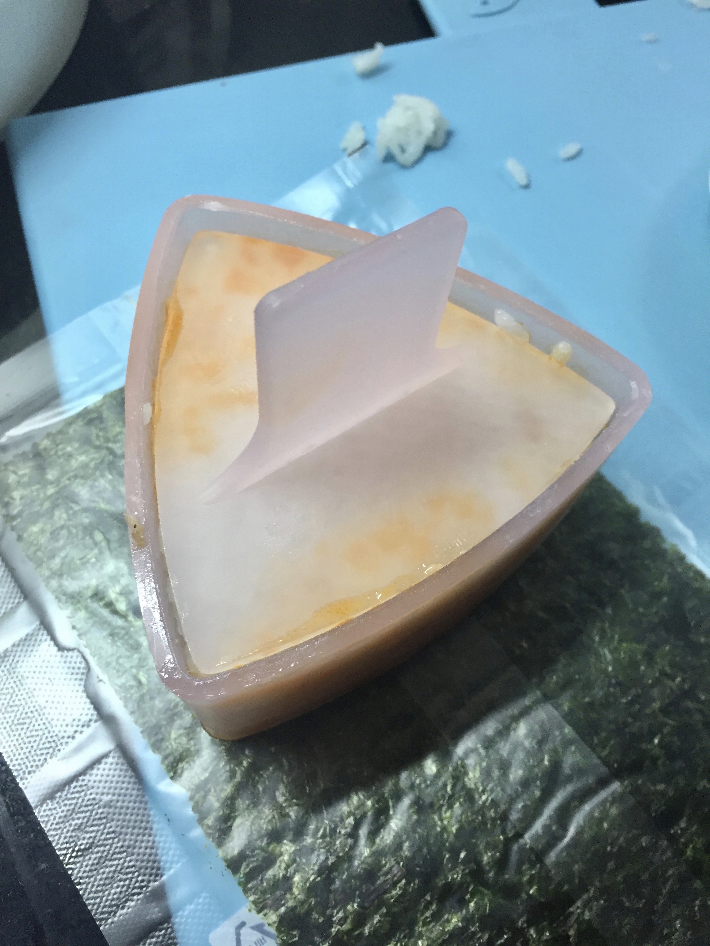 (3) cover with layer of rice + (4) press into shape...