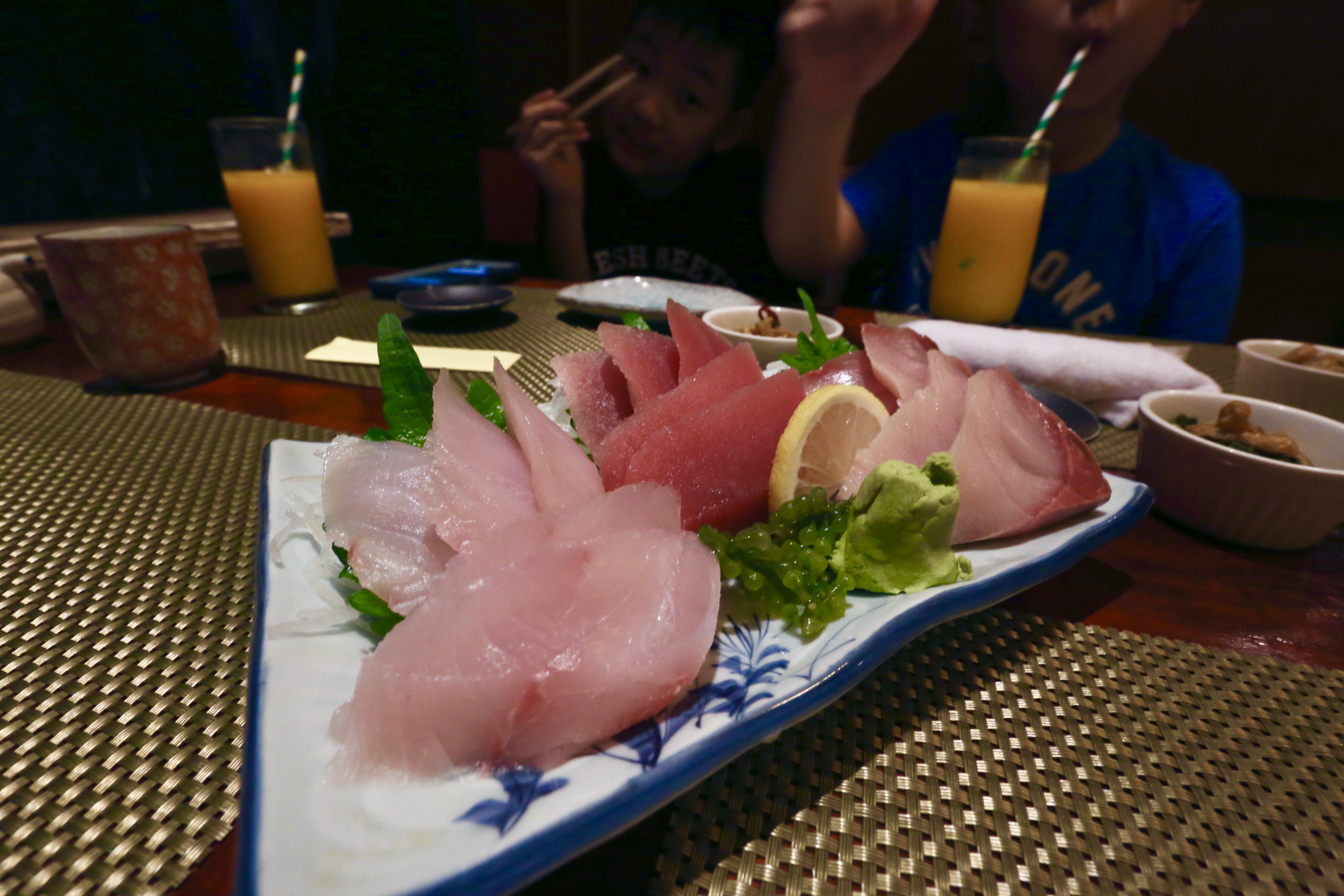 Shima Aji (2.5) + Maguro (2.5) + Hamachi (3.0) Sashimi - with this plate, the family quickly agreed that this ois the place for us.